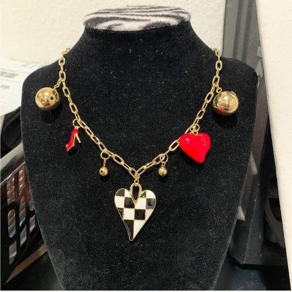 Gold and Red Heart Charm Necklace - Picture 1 of 4